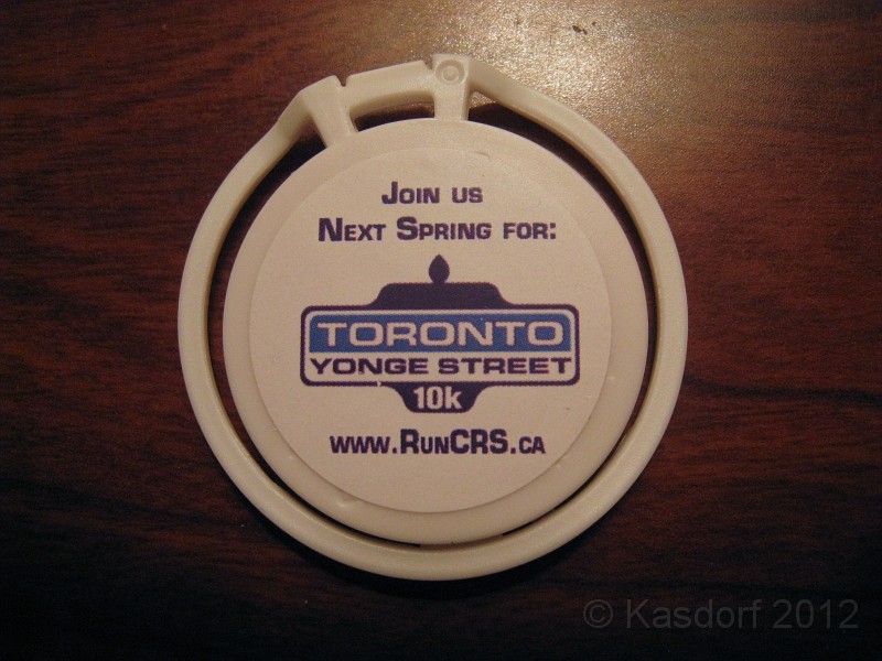 2012 Toronto WM 096.jpg - The 2012 Scotiabank Toronto Waterfront Marathon still uses the older "Champion Chip" but it has been updated to be disposable.